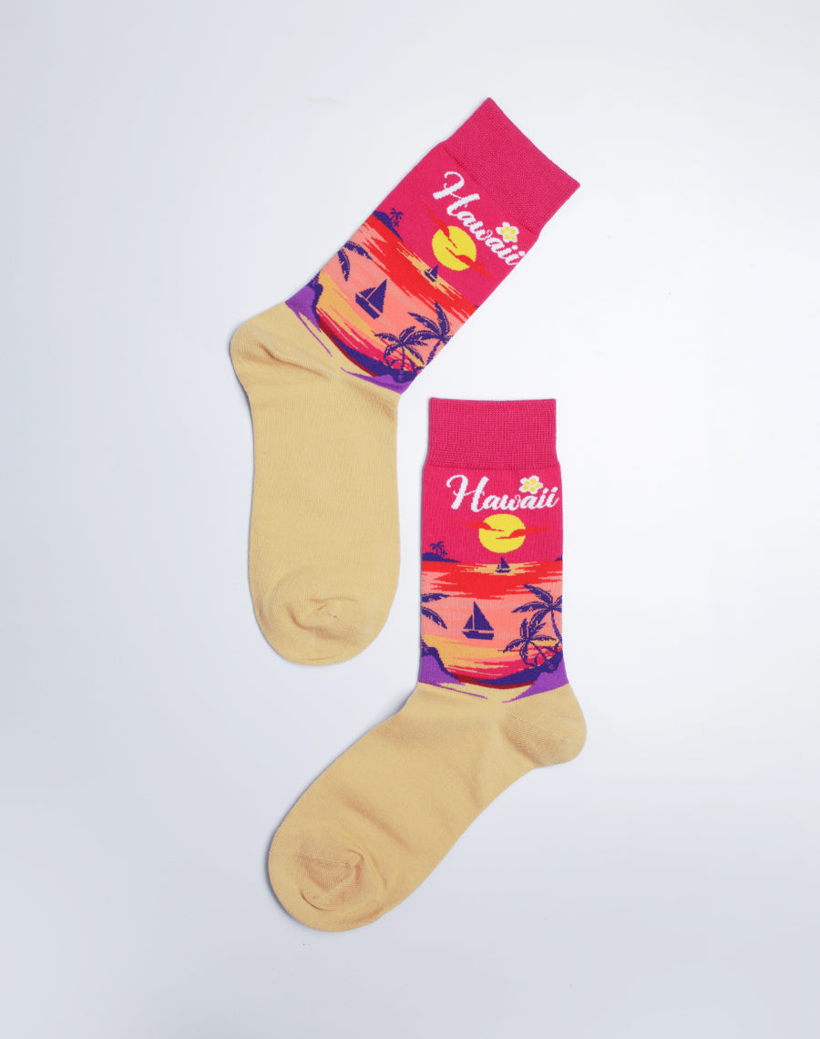 Hawaii Printed Sunset Beach Crew Socks for Women