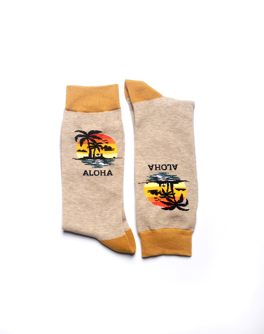 XL beige socks featuring tropical aloha design