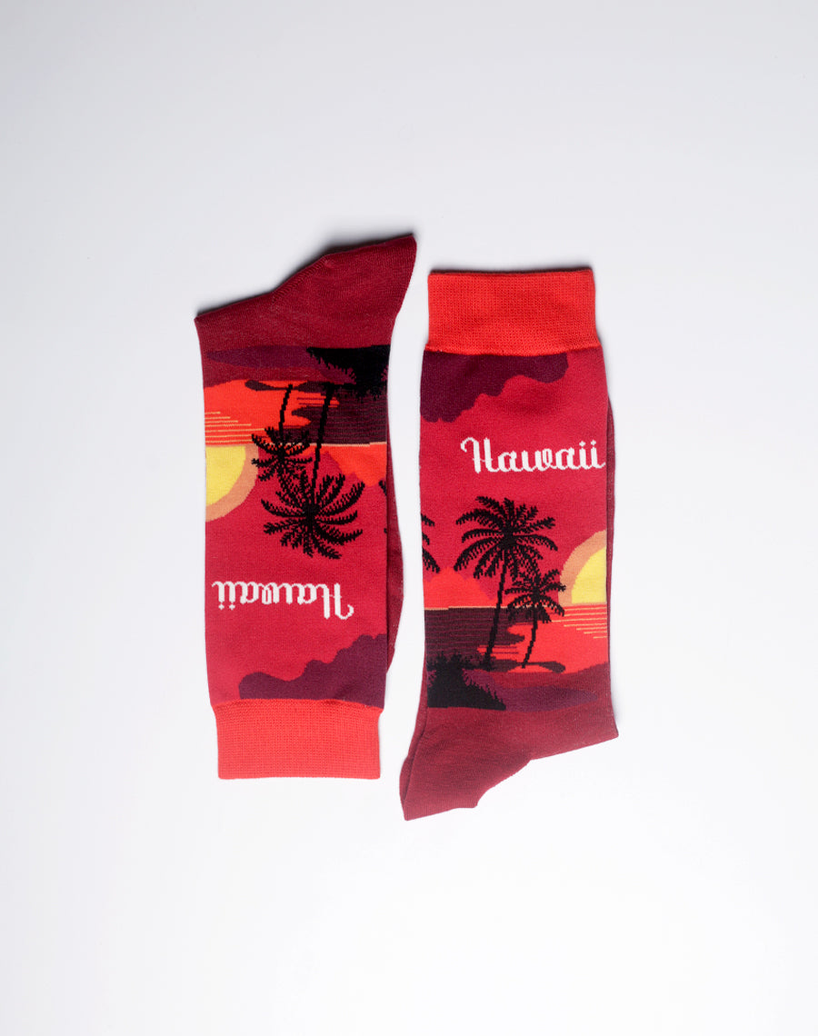 XL crew socks featuring tropical sunset colors