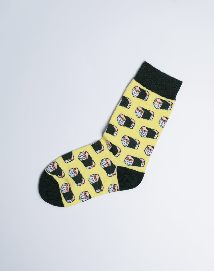 Hawaiian Crew Socks - Musubi Printed Yellow Socks for kids