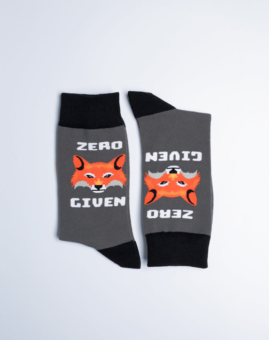 Men's Zero Fox Given Funny Crew Socks - Grey Charcoal Fox Printed Animal Socks